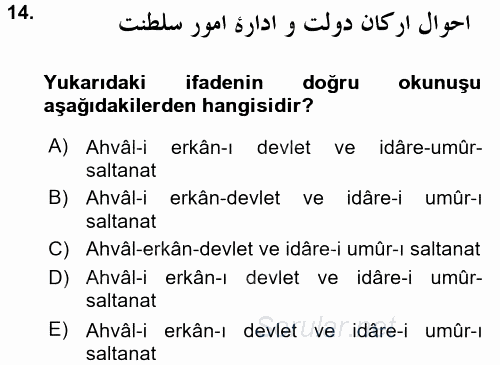Osmanlı Türkçesi 2 2015 - 2016 Dönem Sonu Sınavı 14.Soru