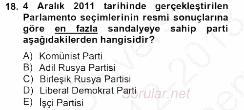 Rusya Tarihi 2012 - 2013 Dönem Sonu Sınavı 18.Soru