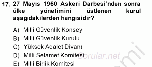 Atatürk İlkeleri Ve İnkılap Tarihi 2 2014 - 2015 Dönem Sonu Sınavı 17.Soru