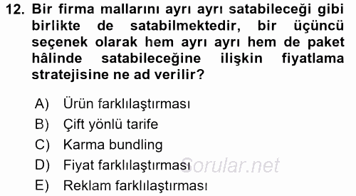 Sanayi Ekonomisi 2017 - 2018 Dönem Sonu Sınavı 12.Soru