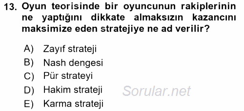 Sanayi Ekonomisi 2017 - 2018 Dönem Sonu Sınavı 13.Soru