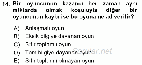 Sanayi Ekonomisi 2017 - 2018 Dönem Sonu Sınavı 14.Soru