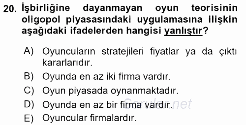 Sanayi Ekonomisi 2017 - 2018 Dönem Sonu Sınavı 20.Soru