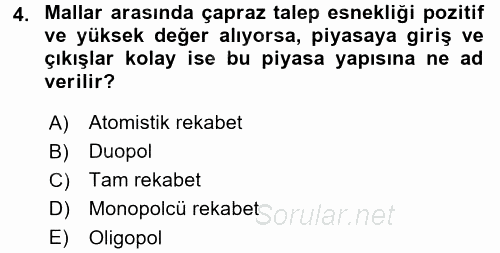 Sanayi Ekonomisi 2017 - 2018 Dönem Sonu Sınavı 4.Soru