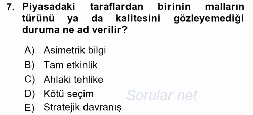 Sanayi Ekonomisi 2017 - 2018 Dönem Sonu Sınavı 7.Soru