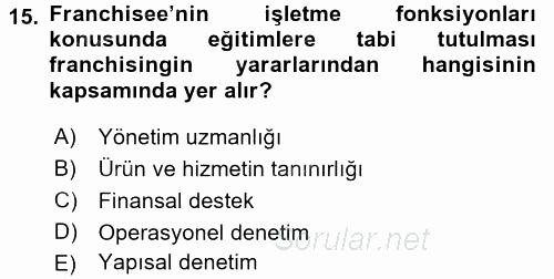 Girişimcilik ve İş Kurma 2017 - 2018 3 Ders Sınavı 15.Soru