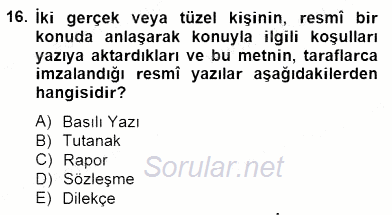 İş Ortamında Protokol Ve Davranış Kuralları 2014 - 2015 Ara Sınavı 16.Soru