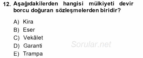 Medeni Hukuk 2 2014 - 2015 Dönem Sonu Sınavı 12.Soru