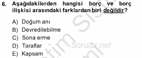 Medeni Hukuk 2 2014 - 2015 Dönem Sonu Sınavı 6.Soru