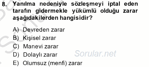 Medeni Hukuk 2 2014 - 2015 Dönem Sonu Sınavı 8.Soru