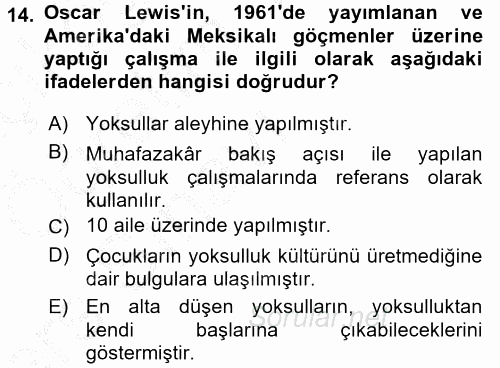 Toplumsal Tabakalaşma ve Eşitsizlik 2016 - 2017 3 Ders Sınavı 14.Soru