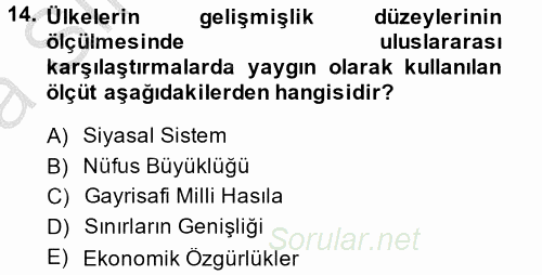 Gelişmekte Olan Ülkelerde Siyaset 2013 - 2014 Ara Sınavı 14.Soru