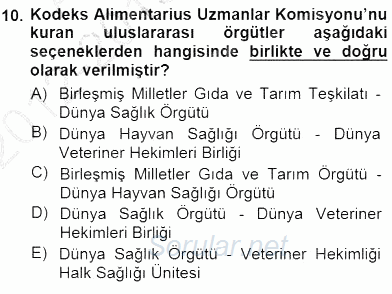 Veteriner Hizmetleri Mevzuatı ve Etik 2012 - 2013 Dönem Sonu Sınavı 10.Soru