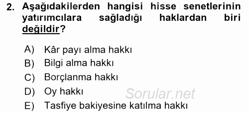 Portföy Yönetimi 2015 - 2016 Tek Ders Sınavı 2.Soru