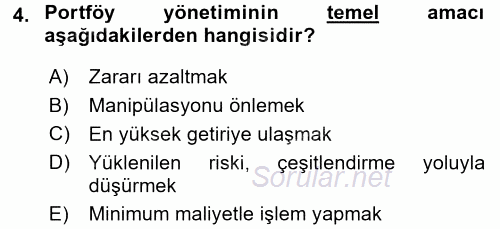 Portföy Yönetimi 2015 - 2016 Tek Ders Sınavı 4.Soru