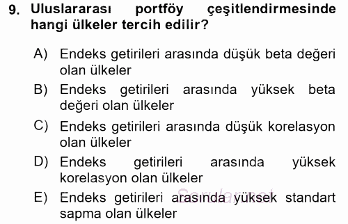 Portföy Yönetimi 2015 - 2016 Tek Ders Sınavı 9.Soru