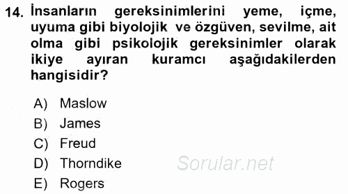 Eğitim Psikolojisi 2016 - 2017 Ara Sınavı 14.Soru