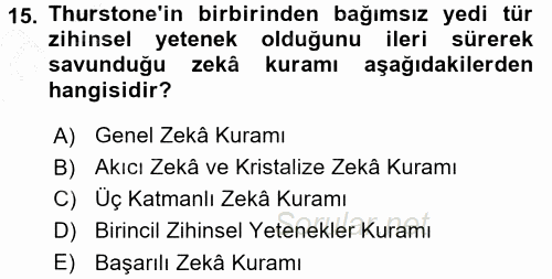 Eğitim Psikolojisi 2016 - 2017 Ara Sınavı 15.Soru