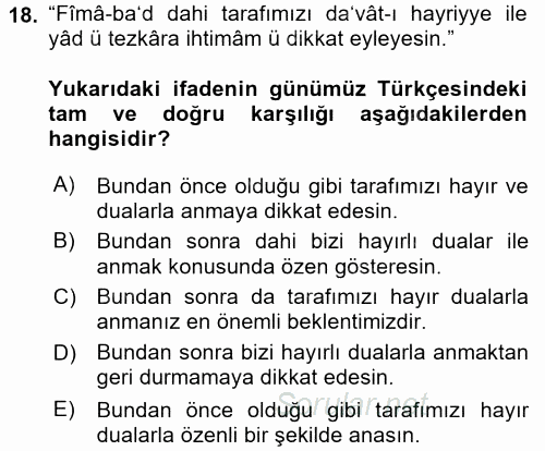 Osmanlı Türkçesi Metinleri 2 2017 - 2018 Ara Sınavı 18.Soru