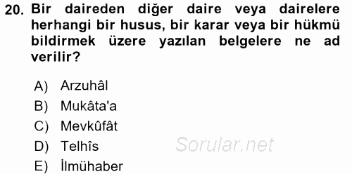 Osmanlı Türkçesi Metinleri 2 2017 - 2018 Ara Sınavı 20.Soru