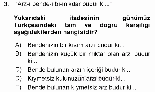 Osmanlı Türkçesi Metinleri 2 2017 - 2018 Ara Sınavı 3.Soru