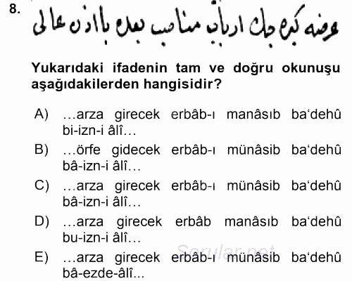 Osmanlı Türkçesi Metinleri 2 2017 - 2018 Ara Sınavı 8.Soru