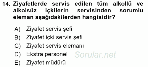 Otel İşletmelerinde Destek Hizmetleri 2015 - 2016 Tek Ders Sınavı 14.Soru