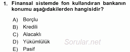 Bankalarda Kredi Yönetimi 2017 - 2018 Ara Sınavı 1.Soru