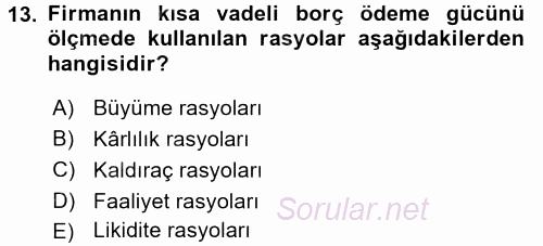 Bankalarda Kredi Yönetimi 2017 - 2018 Ara Sınavı 13.Soru