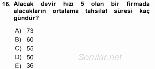 Bankalarda Kredi Yönetimi 2017 - 2018 Ara Sınavı 16.Soru