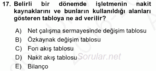 Mali Analiz 2016 - 2017 Ara Sınavı 17.Soru