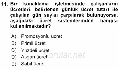 Konaklama İşletmelerinde Muhasebe Uygulamaları 2015 - 2016 Ara Sınavı 11.Soru