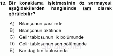 Konaklama İşletmelerinde Muhasebe Uygulamaları 2015 - 2016 Ara Sınavı 12.Soru