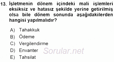Konaklama İşletmelerinde Muhasebe Uygulamaları 2015 - 2016 Ara Sınavı 13.Soru