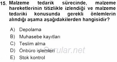 Konaklama İşletmelerinde Muhasebe Uygulamaları 2015 - 2016 Ara Sınavı 15.Soru