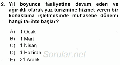 Konaklama İşletmelerinde Muhasebe Uygulamaları 2015 - 2016 Ara Sınavı 2.Soru