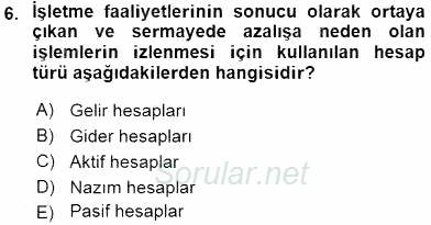 Konaklama İşletmelerinde Muhasebe Uygulamaları 2015 - 2016 Ara Sınavı 6.Soru