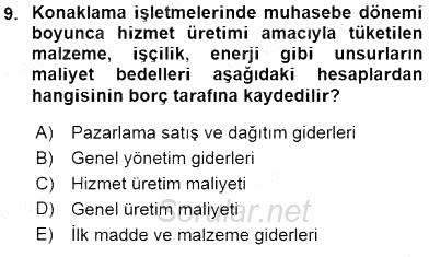Konaklama İşletmelerinde Muhasebe Uygulamaları 2015 - 2016 Ara Sınavı 9.Soru