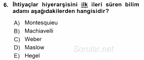 Sağlık Kurumları Yönetimi 1 2017 - 2018 Dönem Sonu Sınavı 6.Soru