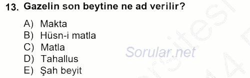 Türk İslam Edebiyatı 2013 - 2014 Ara Sınavı 13.Soru