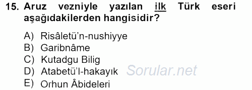 Türk İslam Edebiyatı 2013 - 2014 Ara Sınavı 15.Soru