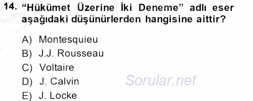 Genel Uygarlık Tarihi 2013 - 2014 Dönem Sonu Sınavı 14.Soru