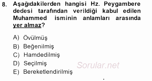 Genel Uygarlık Tarihi 2013 - 2014 Dönem Sonu Sınavı 8.Soru