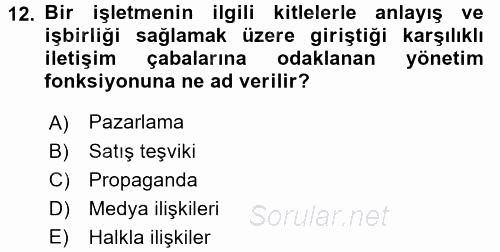 Bütünleşik Pazarlama İletişimi 2015 - 2016 Ara Sınavı 12.Soru