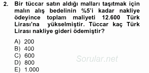 Finans Matematiği 2012 - 2013 Dönem Sonu Sınavı 2.Soru