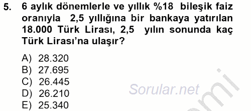 Finans Matematiği 2012 - 2013 Dönem Sonu Sınavı 5.Soru