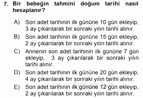 Aile Sağlığı 2015 - 2016 Tek Ders Sınavı 7.Soru