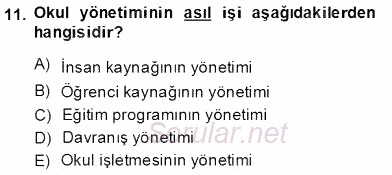 Türk Eğitim Sistemi Ve Okul Yönetimi 2013 - 2014 Dönem Sonu Sınavı 11.Soru