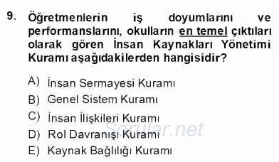 Türk Eğitim Sistemi Ve Okul Yönetimi 2013 - 2014 Dönem Sonu Sınavı 9.Soru