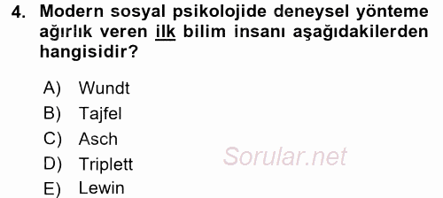 Sosyal Psikoloji 1 2017 - 2018 Ara Sınavı 4.Soru